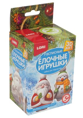 LORI 3DArt Роспись елочных игрушек. Дед Мороз и Снеговик (комплект материалов для изготовления, в коробке, от 5 лет) Ир012, (ООО "7-Я")