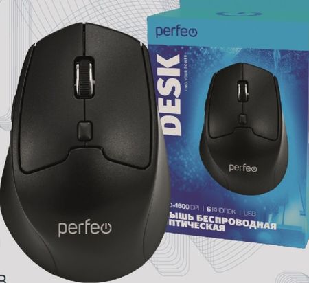 Мышь PERFEO беспров. оптич. "DESK", 6 кн, DPI 800-1600, USB, черн. PF_B3405 Perfeo