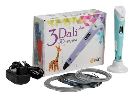 Ручка 3D 3Dali Plus KIT FB0021B голубая, трафарет и пластик в наб. 2300733 (1565369) Даджет