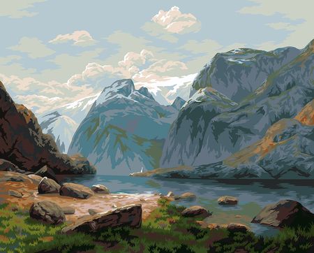Картина по номерам 40х50 см "Озеро в горах Швейцарии" живопись с красками и кистью GTG-PNB/PL-198 ФРЕЯ