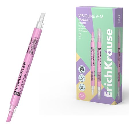 Текстовыделитель Visioline V-16 Erasable Pastel розовый 60792 ErichKrause