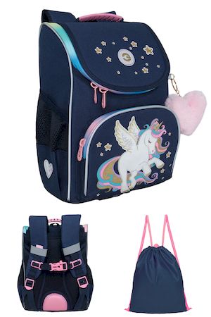 Рюкзак школьный RAm-484-1/1 "Пони" синий 25х33х13 см + сумка для сменной обуви GRIZZLY
