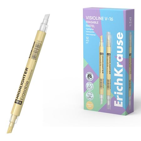 Текстовыделитель Visioline V-16 Erasable Pastel желтый 60790 ErichKrause