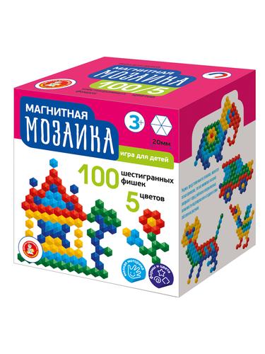 Мозаика 100 дет. Магнитная (d=20мм, 5 цветов, в коробке, от 3 лет)  02417, (ООО "Десятое королевство")