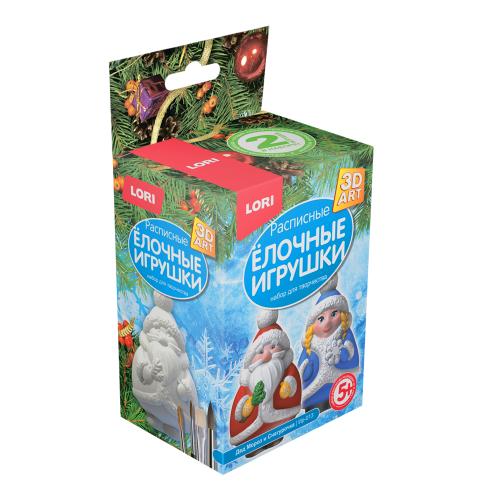 LORI 3DArt Роспись елочных игрушек. Дед Мороз и Снегурочка (комплект материалов для изготовления, в коробке, от 5 лет) Ир013, (ООО "7-Я")
