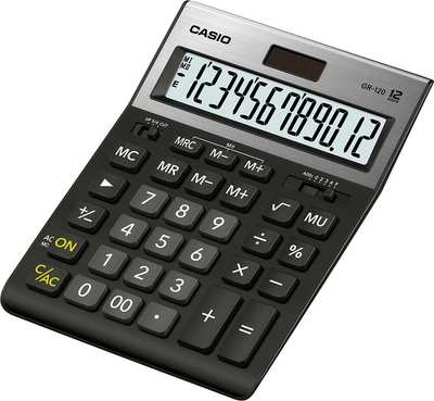 Калькулятор 12 разрядов GR-120-W-EP черный 2 питания 210х155х30 мм (аналог 888) CASIO