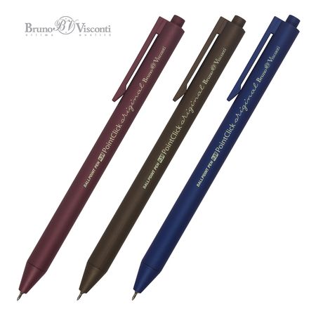 Ручка автоматическая шариковая 0.38мм "PointClick.ORIGINAL" синяя (3 цвета корпуса) 20-0379 Bruno Visconti