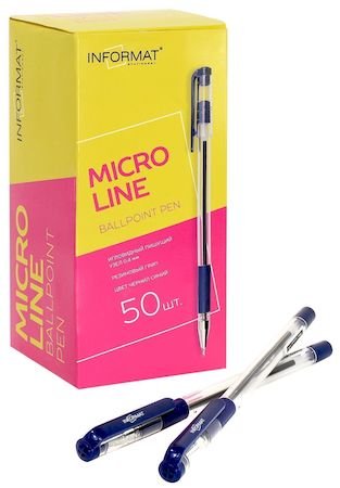Ручка шариковая "MICRO LINE" синяя 0.4мм, грип, игольчатый наконечник IFBPP-04BL inФОРМАТ