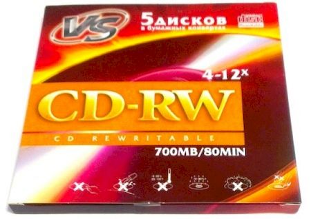 CD-RW 700Mb VS 80 4-12х 5 шт/бум. конверт (отгрузка кратно 5 шт)