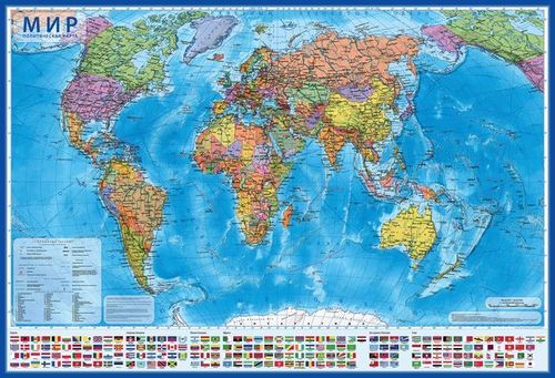 Карта МИРА политическая 101х70 см 1:32М настенная ламинированная КН040 Globen