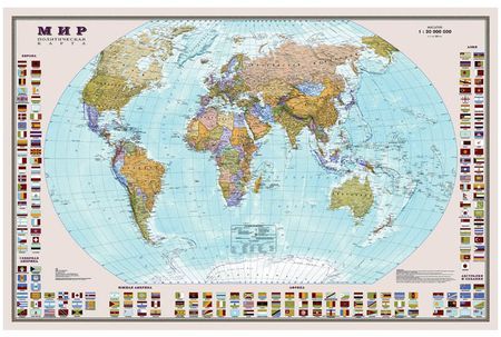 Карта МИРА политическая 122х79 см 1:30М с флагами ОСН1224000 Ди Эм Би