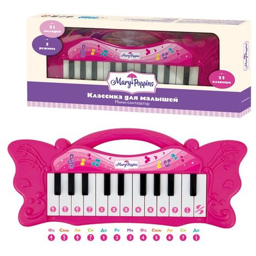 Mary Poppins Синтезатор Классика для малышей (мини, звук, 22 клавиши, малиновый, в коробке, от 3 лет) 453190, (Shantou Gepai Plastic lndustrial Сo. Ltd)