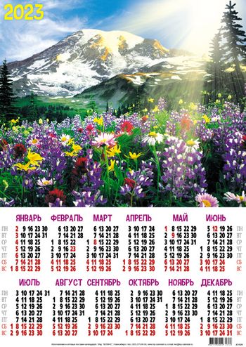 23128 Календарь листовой 2023 А2 Цветы и горы (лак), (Келинс, 2022), Л